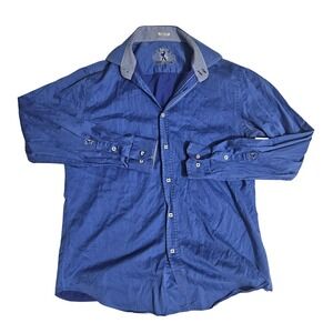 Bugatchi Uomo Mens XL Blue Shaped Fit Long Sleeve Button Down Shirt Houndstooth